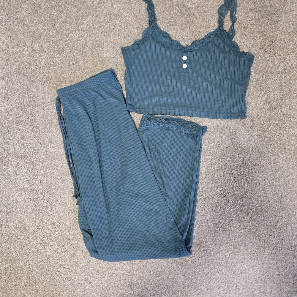 SHEIN Lace Trim Pajama Set - Teal